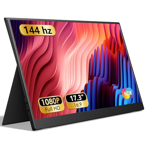 ForHelp 17.3" Portable Monitor 1080P FHD 144Hz Narrow Edge Laptop Monitor USB C HDMI Gaming Computer IPS HDR Screen, Travel Monitor for PC Mac Phone Xbox PS5 Switch Laptop w/Smart Cover & Speakers - style: 17.3"1080p