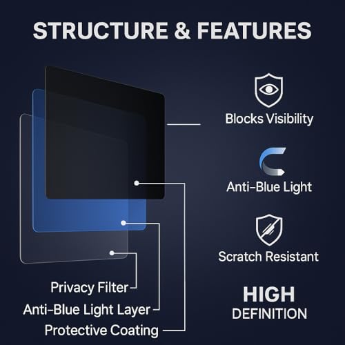 Magnetic Privacy Screen for MacBook Air 13.6"/13" (M2/M3/M4, A2681/A3113/A3240) – Removable Laptop Screen Protector, Blue Light Filter, Anti-Glare 16:10 Matte Display Guard