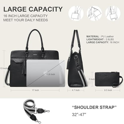 15.6 Inch Laptop Tote Bag with Clutch Purse for Women | Water-Resistant Vegan Leather Computer Briefcase with Satchel Purse,Professional Business Tote,Casual Handbag,Work Office - color: Two-tone Black