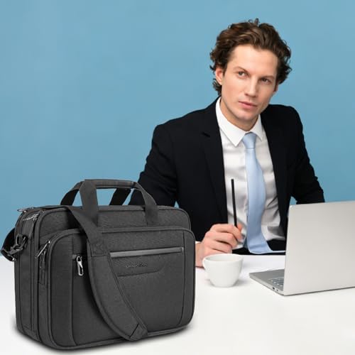 VANKEAN Laptop Briefcase Premium Laptop Case Fits Up to 17.3 Inch Business Shoulder Bag Laptop Expandable Water-Repellent Messenger Bag for Men/Women Computer Bag for Travel/Business/Black-Black - color: Black-black