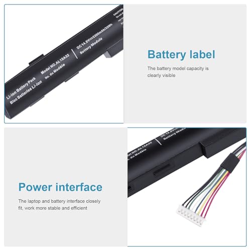 AL15A32 Laptop Battery for Acer Aspire E5-422 E5-573 E5-573G E5-573T E5-522 E722 E5-473G-561X E5-473A E5-473G E5-474G F5-572G E5-574 E5-574G E5-752G E5-772 E5-772G E5-773 E5-773G,P257-M P258-M P277-M - size: 10.3*1.56*0.85inch AL15A32