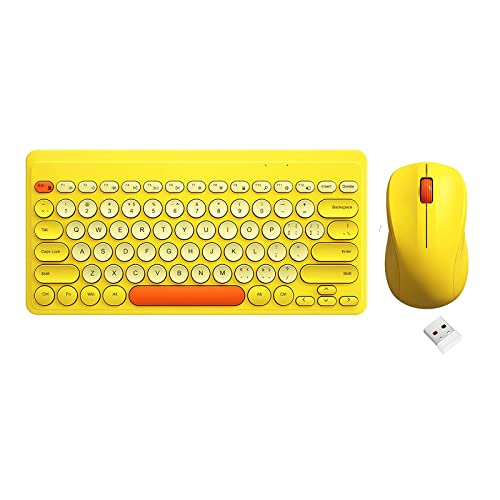 Compact Keyboard MouseCombo,JieruiDeng 79-Key Retro Mini Cute Computer Keyboard 2.4G USB Wireless and Silent Mice Set for Laptop Desktop PC iPad (Yellow) - color: Yellow