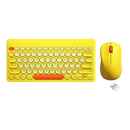 Compact Keyboard MouseCombo,JieruiDeng 79-Key Retro Mini Cute Computer Keyboard 2.4G USB Wireless and Silent Mice Set for Laptop Desktop PC iPad (Yellow) - color: Yellow