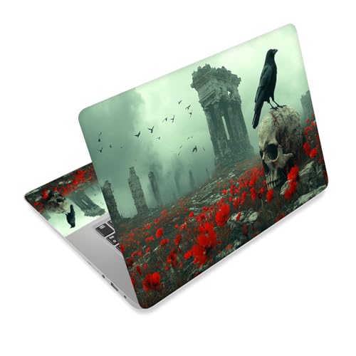 Universal Laptop Skin Sticker Decal,15.6 Inch Laptop Vinyl Cover for 13" 14" 15.6" Laptop,Scratch-Resistant Waterproof Protector Wrap,Reusable with Wrist Pads,Poppy Ruins Raven - color: Poppy Ruins Raven