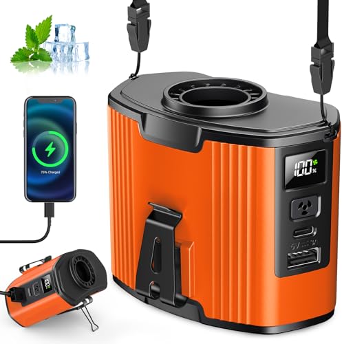 (40Hours Cooling) Portable Waist Fan Rechargeable,17000Rpm High Speed,10 Speeds Personal Wearable Body Fans & Lanyard,3-In-1 Portable Neck Fans, Clip On Belt Fan for Camping,Outdoor,Jobsite,Travel - color: Orange