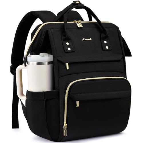 LOVEVOOK Laptop Backpack for Women with Giant Tumbler Holder Pocket,15.6 inch Waterproof Travel Backpack Purse Computer Laptop Bag,Professional Work College Nurse Teacher Backpack Casual Daypack,Black - color: Black, size: 15.6-Cup