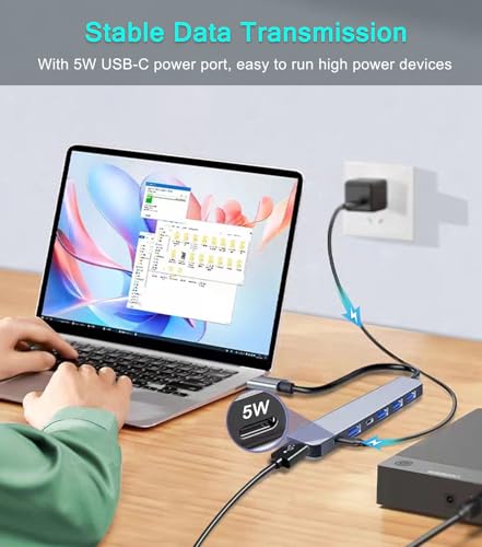 USB 3.0 Hub Splitter, 7 in 1 Aluminum USB Extender with Power Port, USBA to USB C Adapter for PC Laptop - style: 7-Port