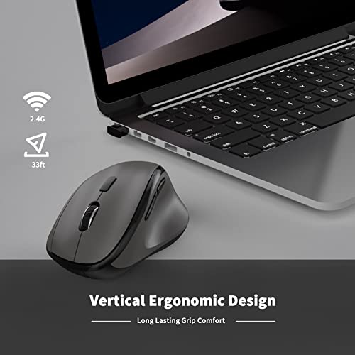 Ergonomic Wireless Mouse with USB Receiver for PC Computer, Laptop and Desktop, Ergo Vertical Mouse with Silent Clicks Long Battery Life, Up to 1600 DPI & 1 AA Battery Powered, Grey - color: Grey, size: USB Wireless