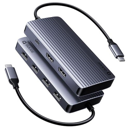 QUUGE Dual Monitor Docking Station, 7 in 1 USB C Hub, 100W for Windows PC | 2 HDMI 4K output, 100W PD input, 5Gbps data transfer, Windows laptop setup, desktop workspace, for travel and hybrid work