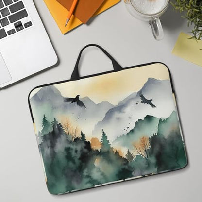 14 inch Laptop Sleeve with Handle Shockproof Laptop Bag Waterproof Computer Cover Bag Mountain Birds Watercolor Briefcase