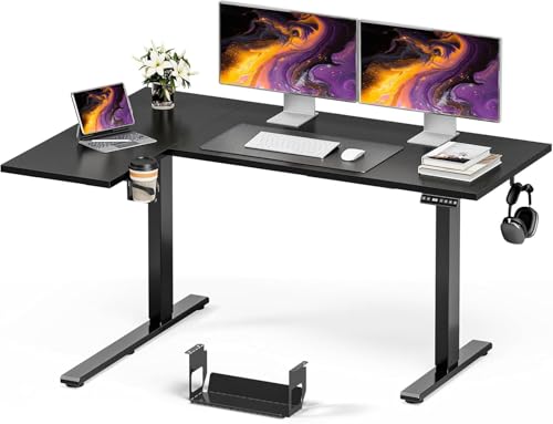 Muvai L Shaped Standing Desk with Cable Management Tray, 71 Inch Height Adjustable Electric Standing Corner Desk, Sit Stand Up Table for Home Office with Reversible Splice Board,Black - color: Black, size: L-shaped 71 Inches
