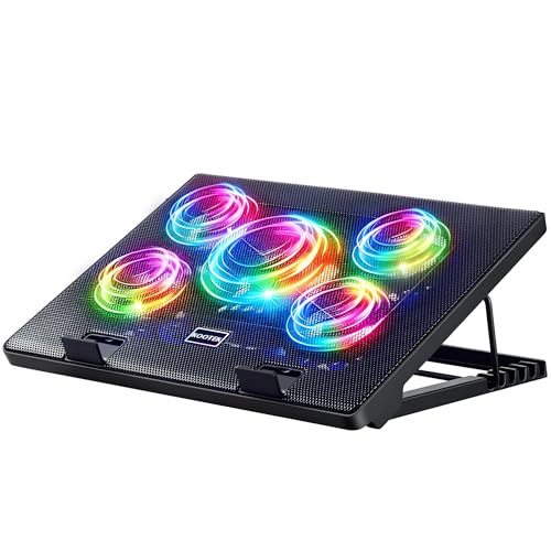 Kootek Laptop Cooling Pad, Laptop Cooler with 5 Quiet Fans for 12"-17" Computer PC Notebook Gaming Laptop Fan, Height Adjustable Laptop Cooling Stand Laptop Accessories (Multi Colors) - color: Multi Colors