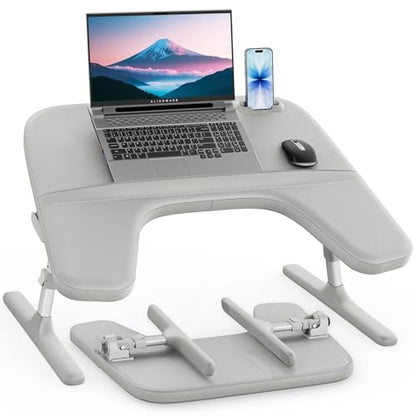 SAIJI Laptop Lap Desk for Bed & Couch with Soft Armrest, Bed Desk Table | Ergonomic Curved Design, Soft Padded Armrests, Height & tilt angles Adjustable, Foldable & Versatile Surface - color: Gray