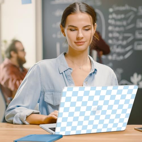 G JGOO Compatible with MacBook Air 13 inch Case 2026 2025-2022 M5 A3449 M4 A3240 M3 A3113 M2 A2681, Plastic Hard Shell for MacBook Air 13.6 inch Case +Keyboard Cover +Screen Protector, Blue Checkered - color: Blue Checkered