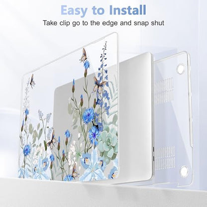 May Chen Compatible with MacBook Pro 13 inch Case with Touch Bar 2022 2021 2020 Release A2338 M1/M2 A2251 A2289, Plastic Hard Shell Case with Keyboard Cover + Dust Plug, Blue Flowers Leaves - color: Blue Flowers leaves