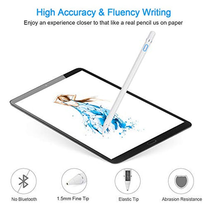 Stylus Pen for Touch Screens, Rechargeable 1.5mm Fine Point Smart Pencil Digital Active Stylus Pen Compatible with iPad and Most Tablet by NVOPERANG (White)