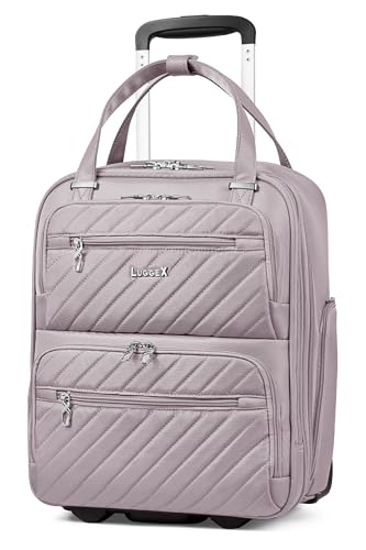 LUGGEX Underseat Carry On Luggage with Wheels, UDK Stylish Lightweight Under Seat Luggage, Soft Sided Personal Item Suitcase for Short Trip (UX-Core, Grey Pink, 16 Inch) - color: Grey Pink, size: Underseat 16 inch