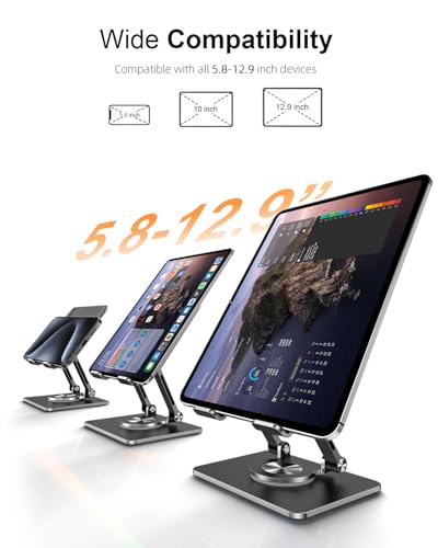 Orlian Tablet Stand Holder with Thickened 360°Rotating Base Dual Rod Adjustable 5.8-12.9”Aluminum Stand - color: Black