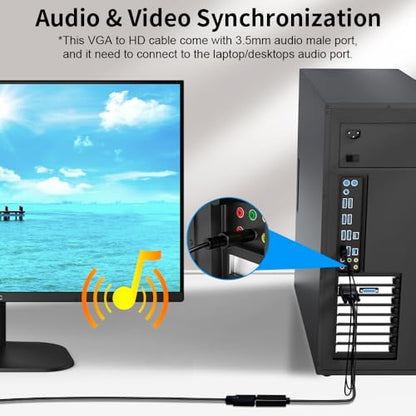 VGA (Sources) to HDMI(Display) Adapter, 1080P Converter with Audio+USB Power from VGA Computer/Laptop to HDMI TV/Monitor, Male to Female(1ft) - size: 0.5ft