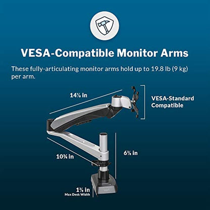 Vari Dual Monitor Arm - VESA Monitor Mount w/ 360 Degree Adjustment - Monitors up to 27 inches, 19.8 lbs - Double Monitor Arms with Full Adjustability - Computer Monitor Stand for Home or Office - style: Dual-Monitor Arm