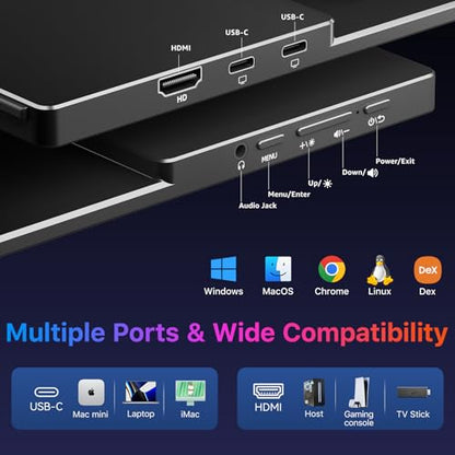 kksmart Portable Monitor 15.6 inch 4K UHD 145% sRGB 60Hz, Travel Monitor for Laptop MacBook Surface PC Xbox PS5, HDMI USB-C VESA Compatible Built-in Speaker - size: 15.6inch