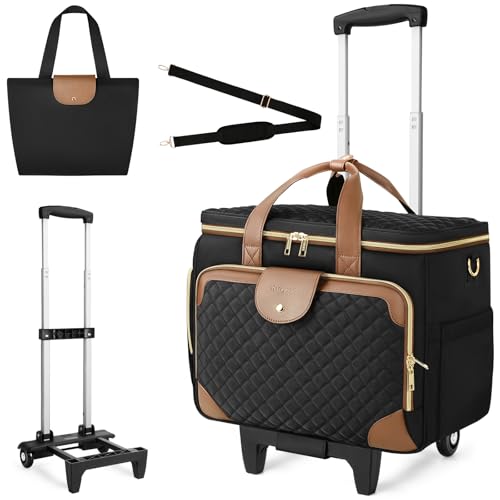 Arcoyard Rolling Teacher Bag with File Teacher Tote and Detachable Trolley, Large Rolling Bag for Work with 17.3 Inch Laptop Compartment, Work Bags for Women, Teaching, Nurse, Craft, Black Brown - color: Black Brown