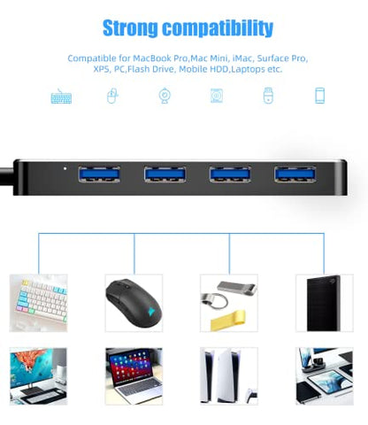 USB Hub 3.0, PANPEO 4-Port USB 3.0 Hub Multi USB Port Expander for Laptop, Xbox, Flash Drive, Mobile HD, Console, Printer, Camera, Keyborad, Mouse