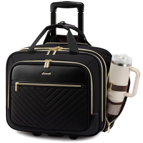 LOVEVOOK Rolling Laptop Bag for Women, Underseat Carry On Bag with Wheels | Fits 17.3 Inch Laptop, 30L Capacity, Silent Wheels, Rolling Briefcase, Carry On Luggage, Personal Item for Work Travel - color: Black