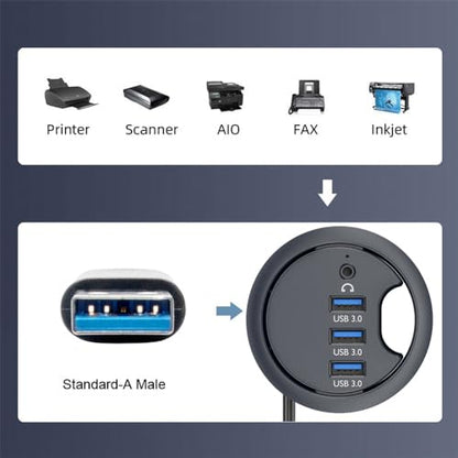 USB 3.0 Hub Sound Card 3 Port USB 60mm Desk Grommet Splitter Dock Station Headphone Mic Audio Interface for Desktop PC - style: Mic Audio+3-USB3.0