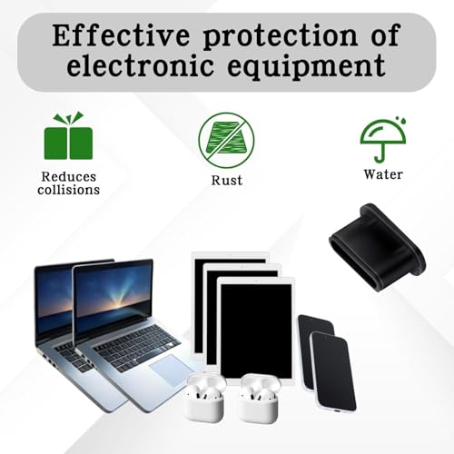 USB C Plug Cover Dust Plug, Black, Silicone, 20 Pcs | Type C Port Protection Cap, With Plastic Cleaning Brush, For Most Type C Mobile Phone Tablet, Anti Dust