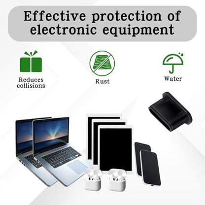 USB C Plug Cover Dust Plug, Black, Silicone, 20 Pcs | Type C Port Protection Cap, With Plastic Cleaning Brush, For Most Type C Mobile Phone Tablet, Anti Dust