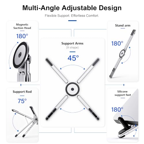 Portable Laptop Stand, 3-in-1 Magnetic Foldable Adjustable, for Desk（White） | Aluminum alloy, lightweight compact, 8-level height, ergonomic, for phone/tablet, home office/travel - color: E05S-White