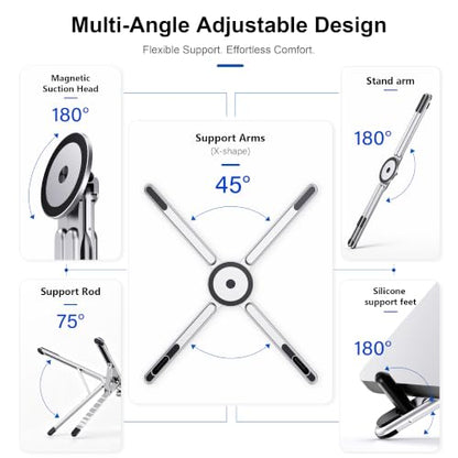 Portable Laptop Stand, 3-in-1 Magnetic Foldable Adjustable, for Desk（White） | Aluminum alloy, lightweight compact, 8-level height, ergonomic, for phone/tablet, home office/travel - color: E05S-White