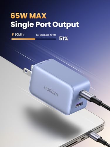 UGREEN Nexode 65W GaN USB C Wall Charger, 3-Port Compact Foldable Fast Charger Power Adapter for iPhone 17/16/15 Series, Galaxy S25/S24, Pixel 10/9, MacBook Pro/Air, Dell XPS, iPad Pro (Glacier Blue) - color: Glacier Blue