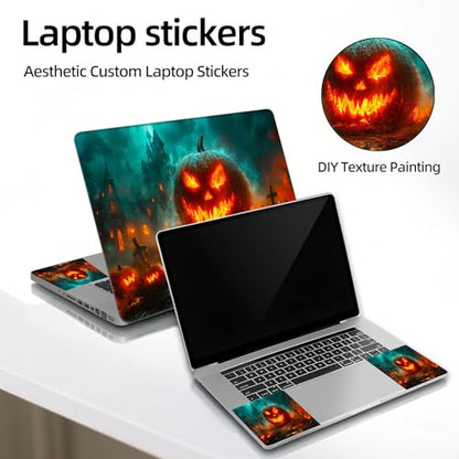 Universal Laptop Skin Sticker Decal, 12"-15.6" Aesthetic Vinyl Wrap, Halloween Pumpkin Castle Waterproof Notebook Cover Art Protector for MacBook HP Dell Lenovo, Fits 13" 14" 15" 15.6" - color: Halloween Pumpkin Castle