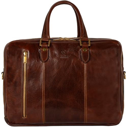 Time Resistance Leather Laptop Briefcase - Full Grain Leather Computer Bag for Men and Women | Leather - color: Brown