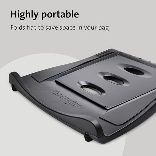 Kensington Adjustable Aluminum Laptop Stand for Desk, Ultra-Slim Lightweight Foldable Portable Notebook Holder, Anti-Slip Silicone Tablet Mount for 10"-17" Laptops and Tablets, Black K50428WW - style: Plastic