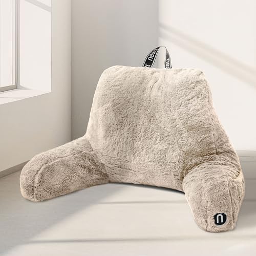 Nestl Fur Reading Pillow, Stylish Back Pillow for Bed Sitting Up, Faux Fur Bed Chair Pillow with Arms, Reading Pillows for Sitting in Bed Adult & Kids, Sit Up Back Support Pillow for Bed Rest - Linen - color: Linen, size: Reading Pillow