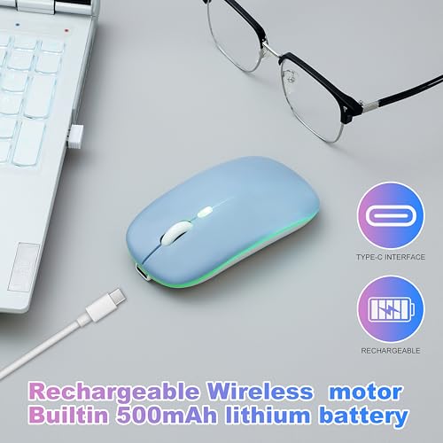 Wireless Bluetooth Mouse Rechargeable Long Lasting Dual Mode - BT 5.2 & 2.4G Silent RGB LED Mice, Slim Portable Ergonomic Mouse for Laptop/PC/Tablet/MacBook/iPad/Apple Devices(Blue) - color: Blue