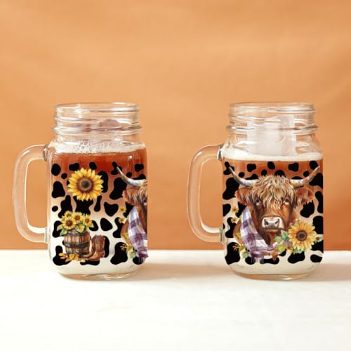 UV DTF Cup Wraps Transfer Stickers Christian Highland Cattle and Sunflower, 10 Sheets Waterproof Custom Vinyl Transfer Sticker 16oz Coffee Glass Cup Tumbler Bottle Mug Decals for Men Women | Waterproof UV DTF Stickers, Custom Vinyl Decals for 16oz Coffee