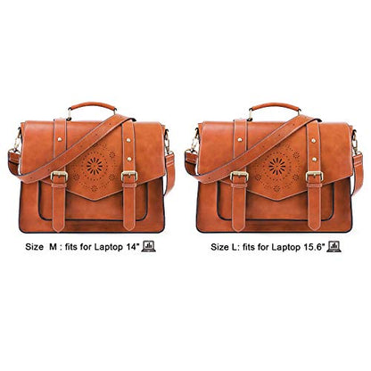 ECOSUSI Backpack for Women Briefcase Messenger Laptop Bag Vegan Leather Satchel Work Bags Fits 15.6 inch Laptops, Brown - color: 2-brown-l