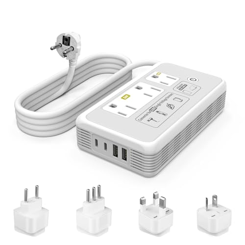 Mapambo 2000W 220V to 110V Converter for Hair Dryer, Voltage Converter US to Europe, Converter for European Travel with Type G C I L, Universal Travel Adapter with 2 USB-C 2 USB-A (Gray) - color: Gray