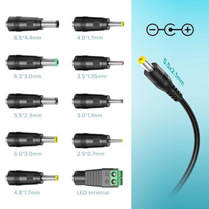 POWSEED Universal AC Adapter 45W 5V 6V 7.5V 9V 12V 13.5V 15V DC Power Supply 1A 2A 3A for Household Electronics Routers CCTV IP Cameras Speaker LED Strips, 5FT Charger Cord