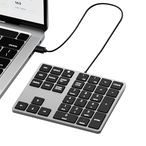 Kisnt KN300 Wired USB-C Number Pad for Laptop Data Entry | Portable 34 Keys Full- Function, Quiet Typing for Laptop, MacBook, Tablets, iOS, Android, Windows - style: 34 Keys Wired USB-C Numpad