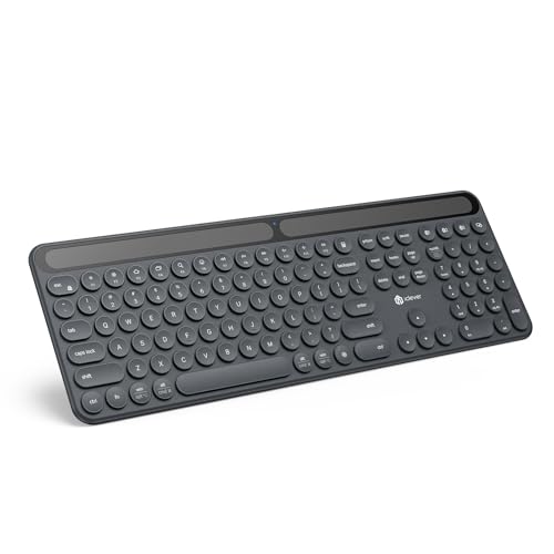 iClever Solar Bluetooth Keyboard, Wireless Keyboard with Solar & Indoor Light Charging, Full Size Keyboard with Numeric Keypad, Multi-Device Bluetooth Keyboard for Mac, Windows, Laptop, PC