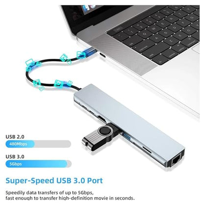 USB C Hub Adapter Laptop Docking Station 8 in 1 USBC Dongle to 4K HDMI,Ethernet,2 USB,Type-C,SD TF Card Reader,PD 100W Compatible with iPhone16/MacBook/Dell and Other Type C Laptops Device