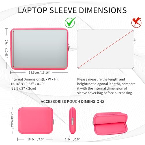 RAINYEAR 15.6 Inch Laptop Sleeve Case with Accessories Pouch, Bright Pink | Protective Case Padded Carrying Cover Zipper Computer Bag Compatible with 15.6 Inch Notebook Tablet Chromebook Laptop - color: Bright Pink, size: 15.6"