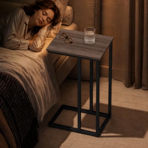 WLIVE Small Side Table, C Shaped End Table for Couch, Sofa and Bed, Tv Tray Table that Slides Under for Living Room, Bedroom, Bedside, Gray and Black - color: A-grey