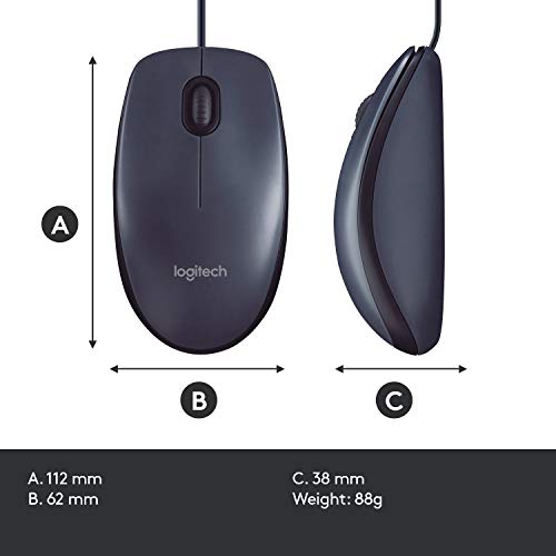 Logitech B100 Wired Mouse for Computer and Laptop, USB Corded Mouse, Right or Left Hand Use - Black (Pack of 2) - size: 1 Count (Pack of 2)