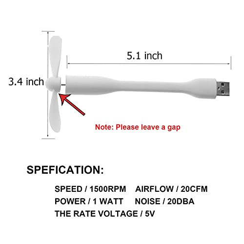 Sokelinn-six USB Flexible Fan, Mini Portable Cooling Fans USB Powered for Power Bank Laptop PC AC Charger - 2 Pack (White) - color: White